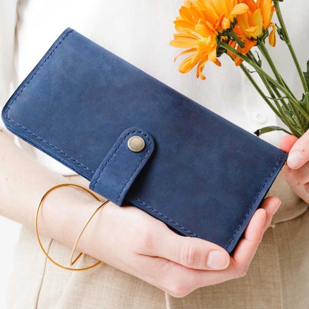 Portland Leather Goods Bifold Navy Blue Deep Water Leather Wallet